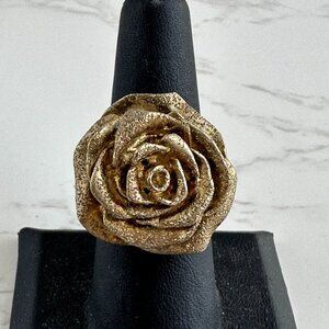 Vintage Sterling Silver Rose Ring, Italy 925 Size 7.5, Textured Floral Statement